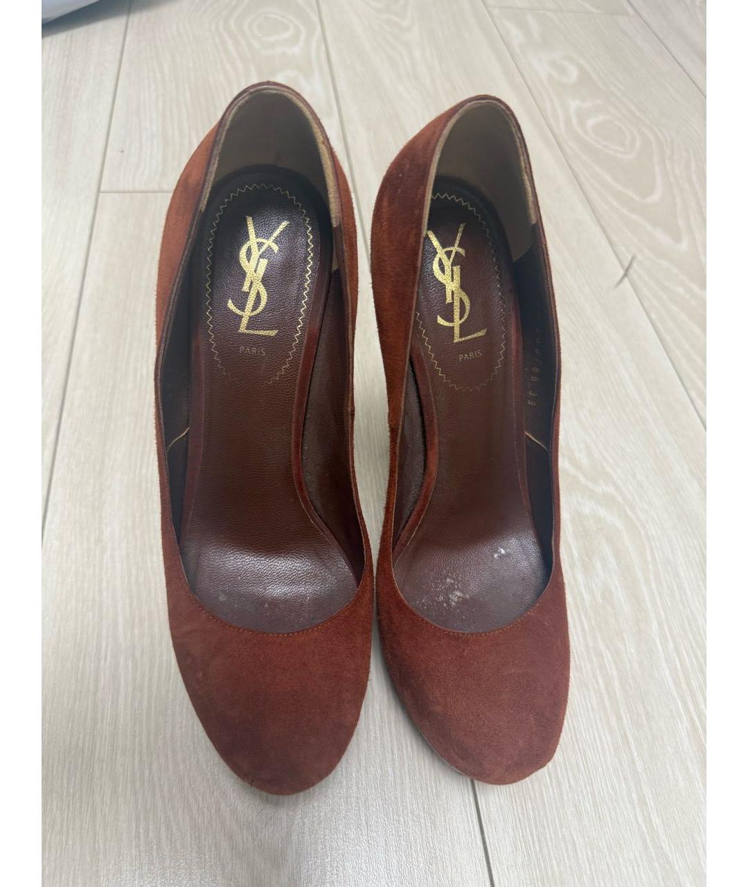 SAINT LAURENT Оранжевое замшевые туфли, фото 6