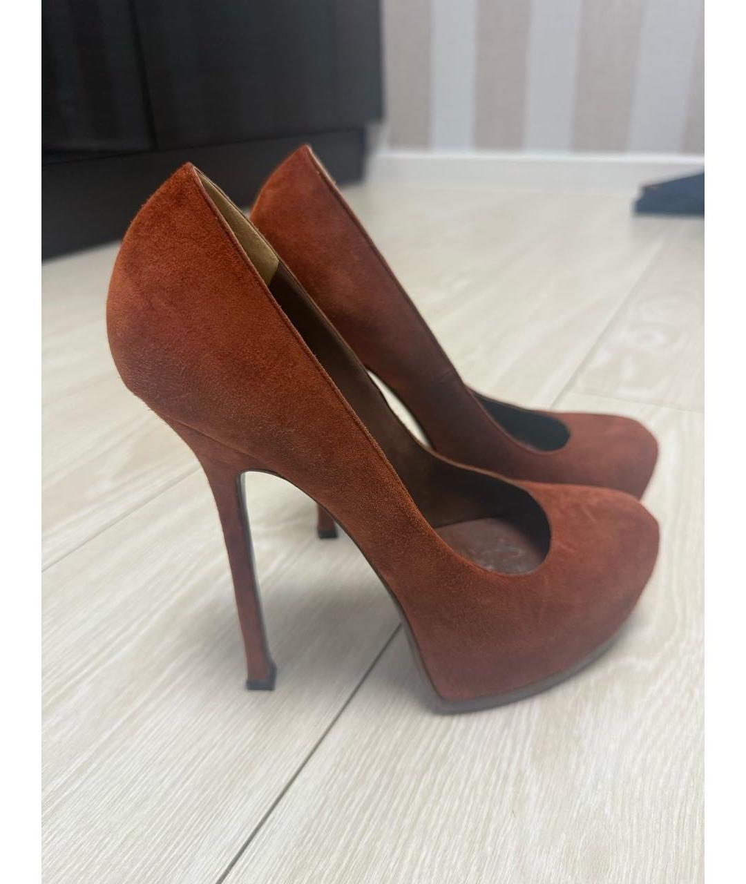 SAINT LAURENT Оранжевое замшевые туфли, фото 9