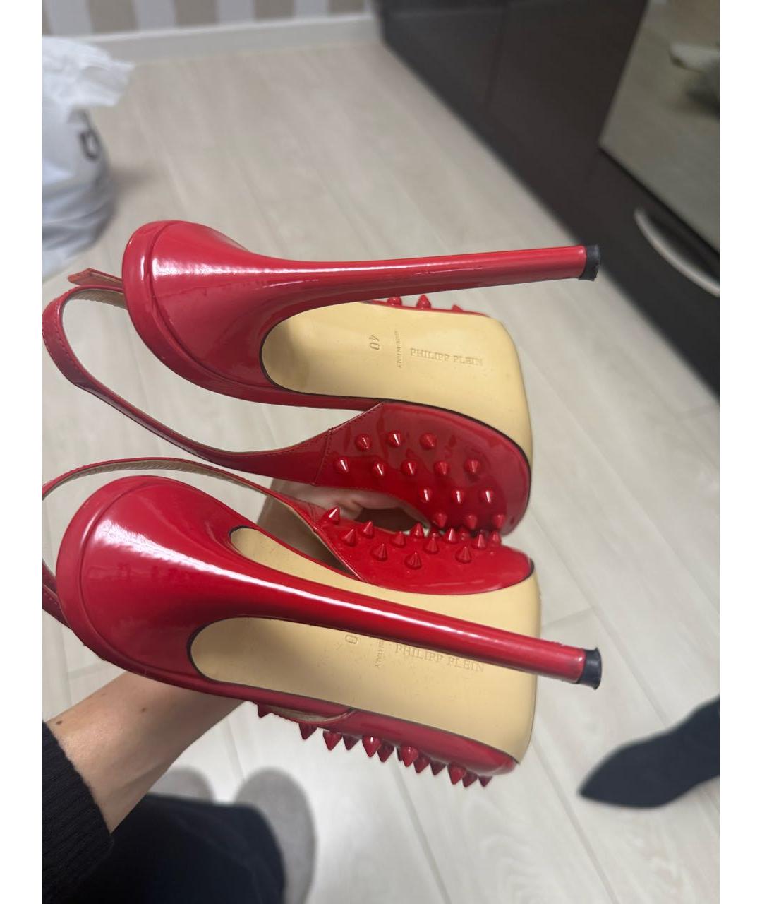 PHILIPP PLEIN Красные босоножки из лакированной кожи, фото 7