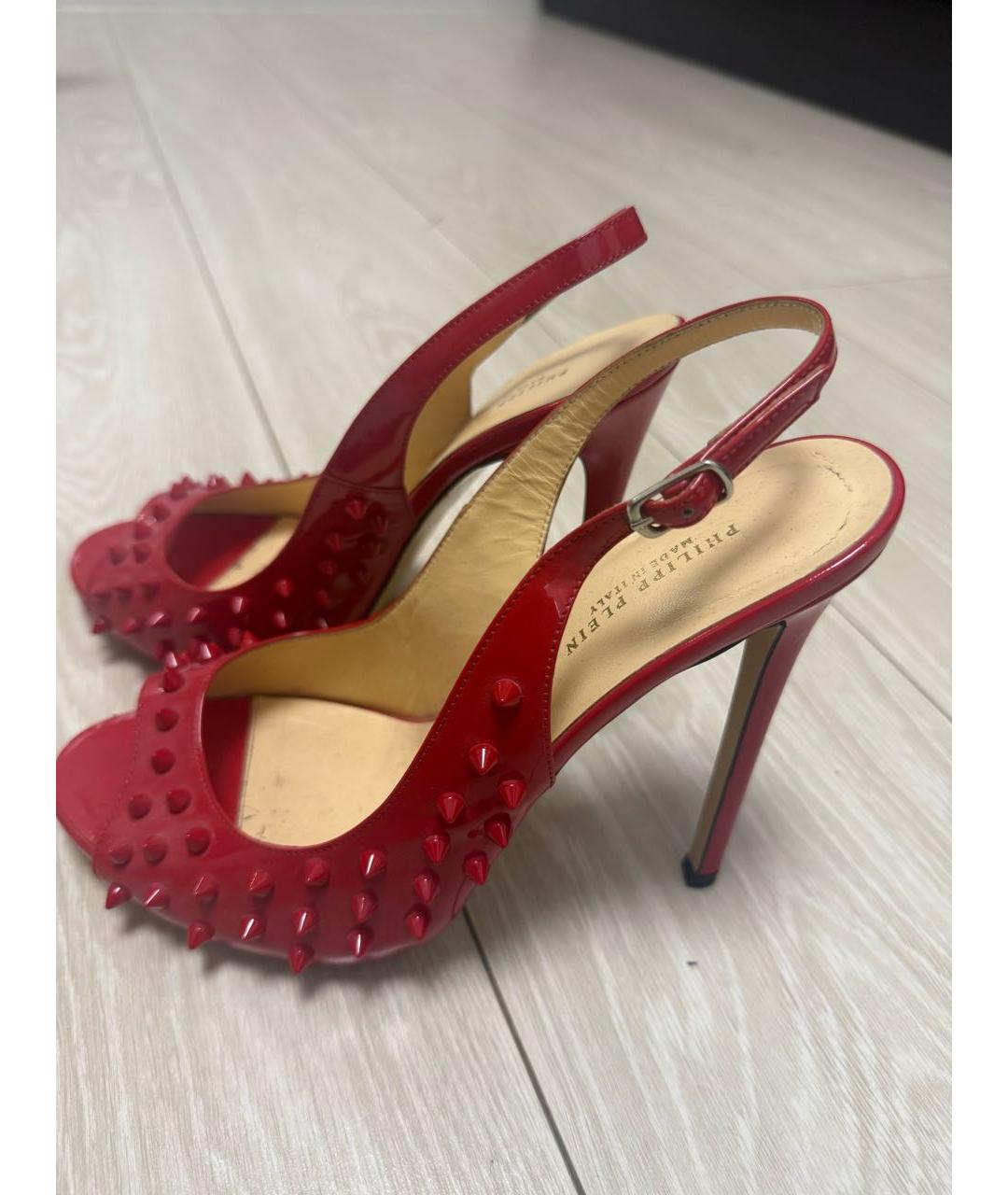 PHILIPP PLEIN Красные босоножки из лакированной кожи, фото 4