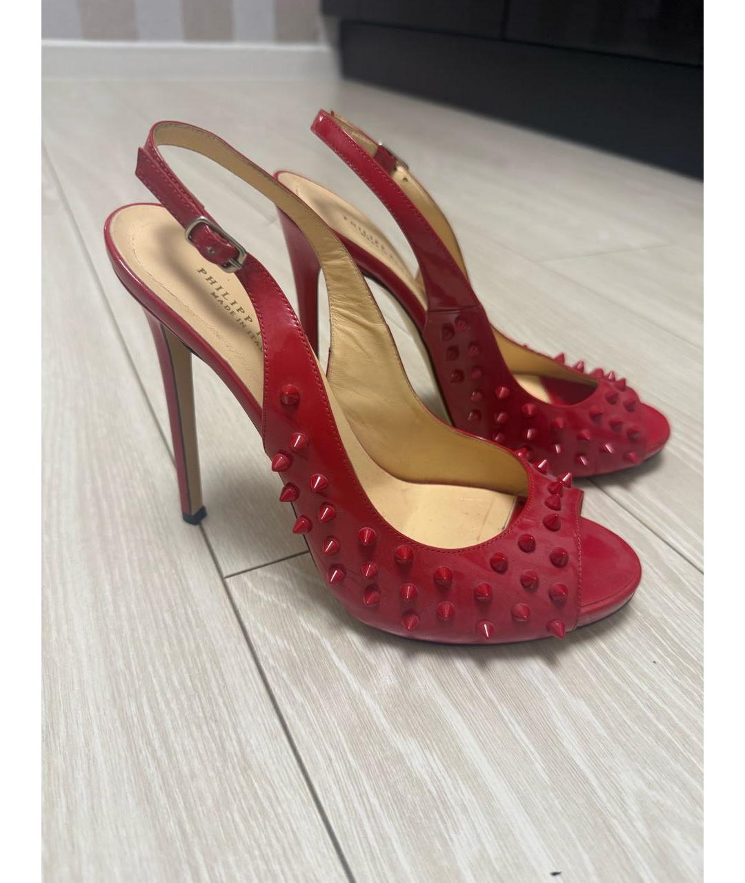 PHILIPP PLEIN Красные босоножки из лакированной кожи, фото 8