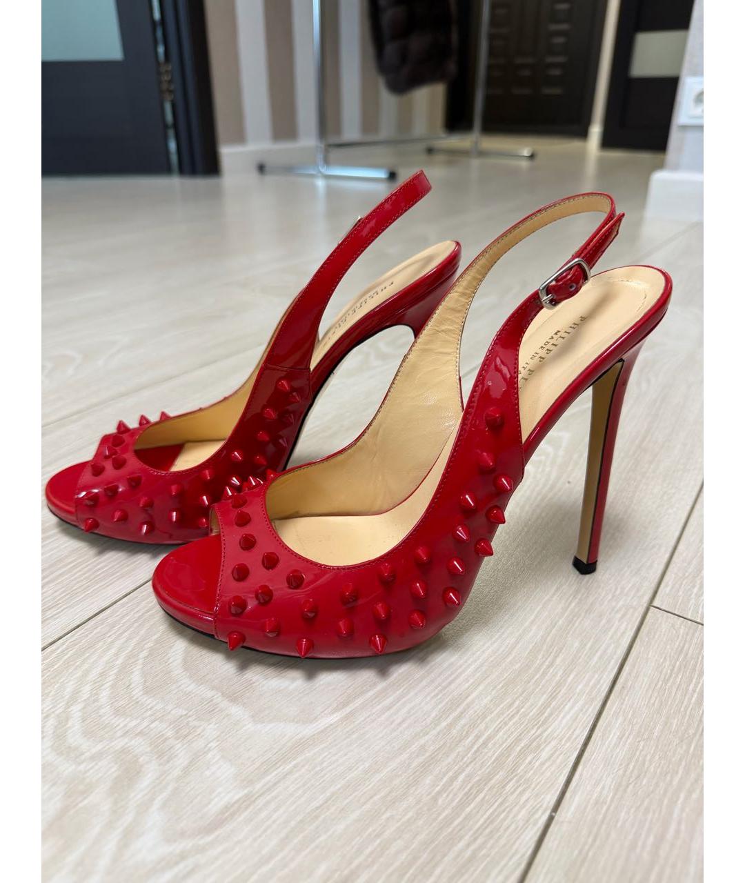 PHILIPP PLEIN Красные босоножки из лакированной кожи, фото 8