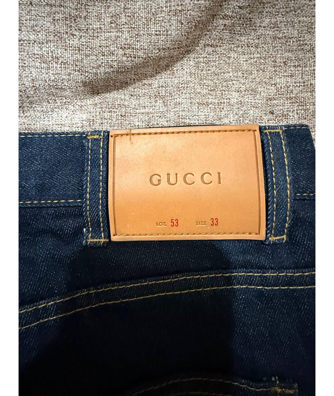 GUCCI Темно-синие хлопко-эластановые прямые джинсы, фото 4