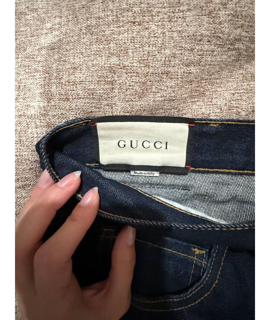 GUCCI Темно-синие хлопко-эластановые прямые джинсы, фото 6