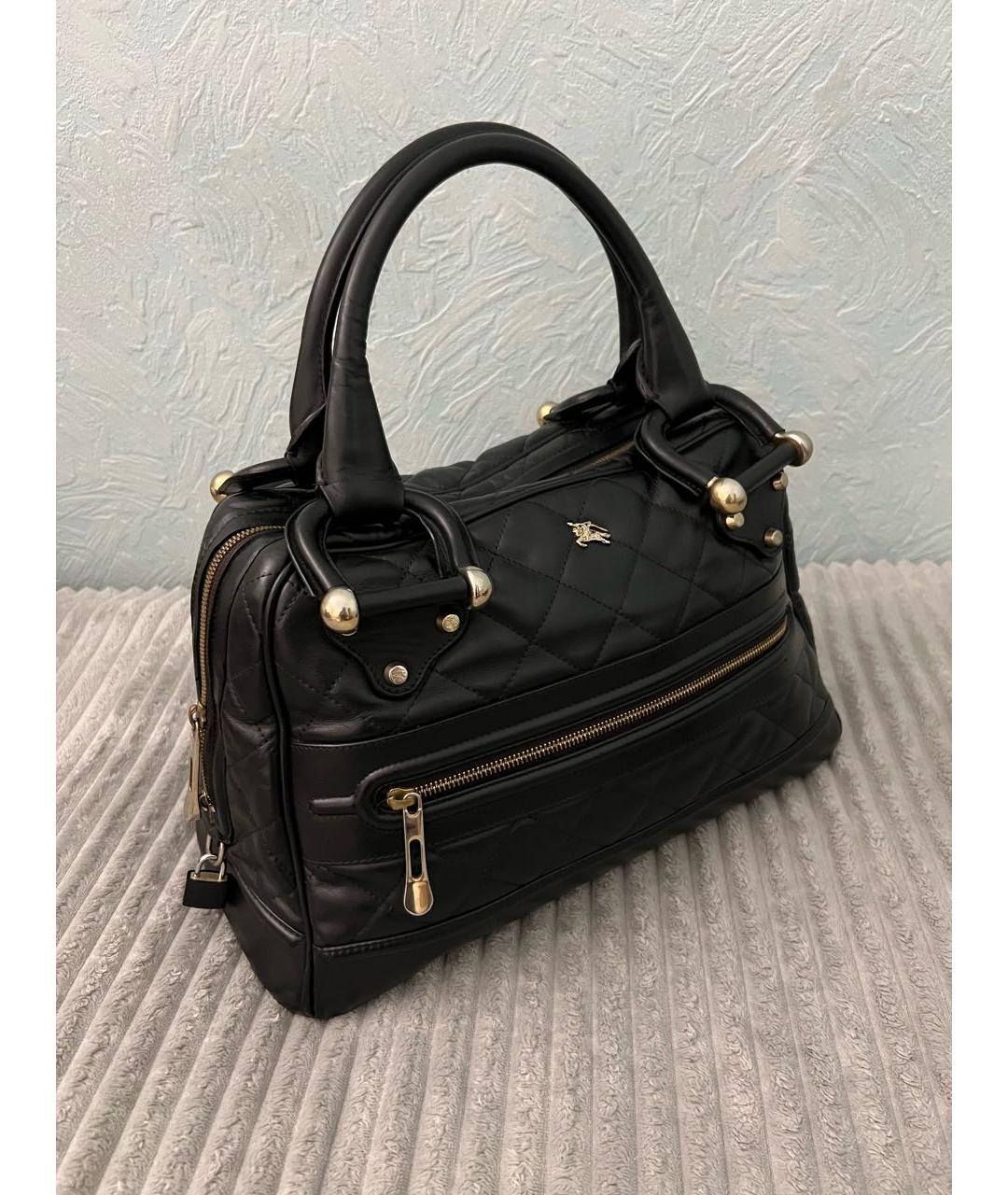 BURBERRY Черная кожаная сумка с короткими ручками, фото 2