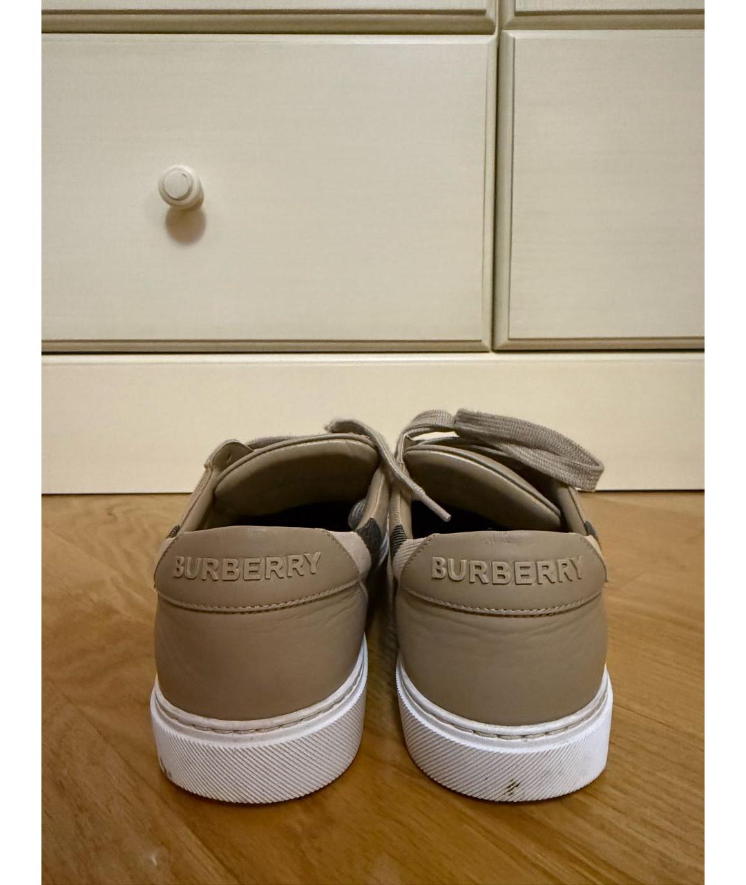 BURBERRY Бежевые кожаные кроссовки, фото 4