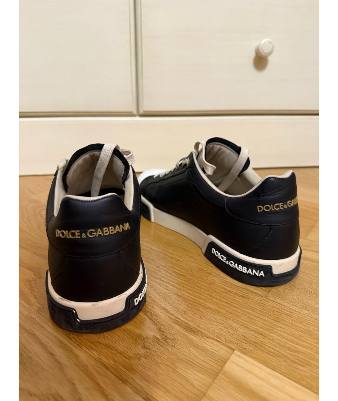 DOLCE&GABBANA Черные кожаные низкие кроссовки / кеды, фото 4