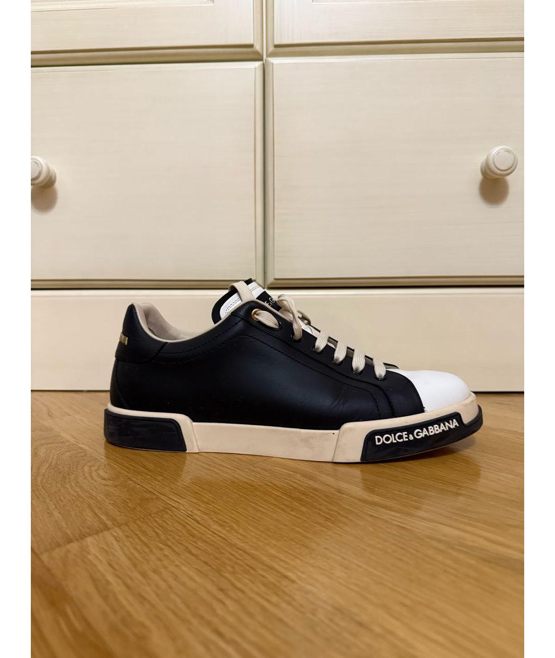 DOLCE&GABBANA Черные кожаные низкие кроссовки / кеды, фото 6