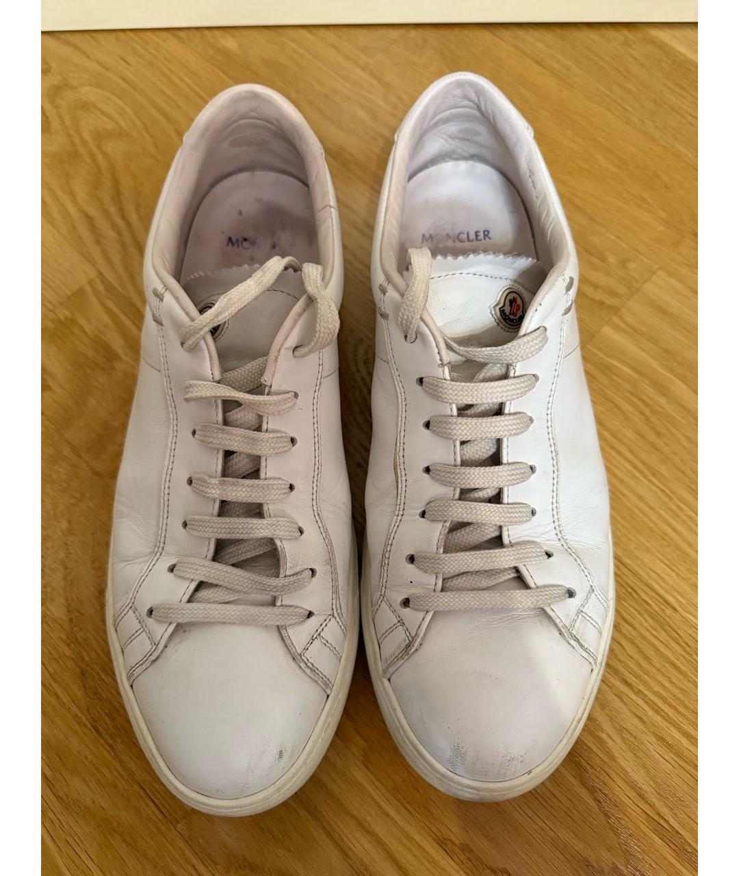 MONCLER Белые кожаные низкие кроссовки / кеды, фото 5