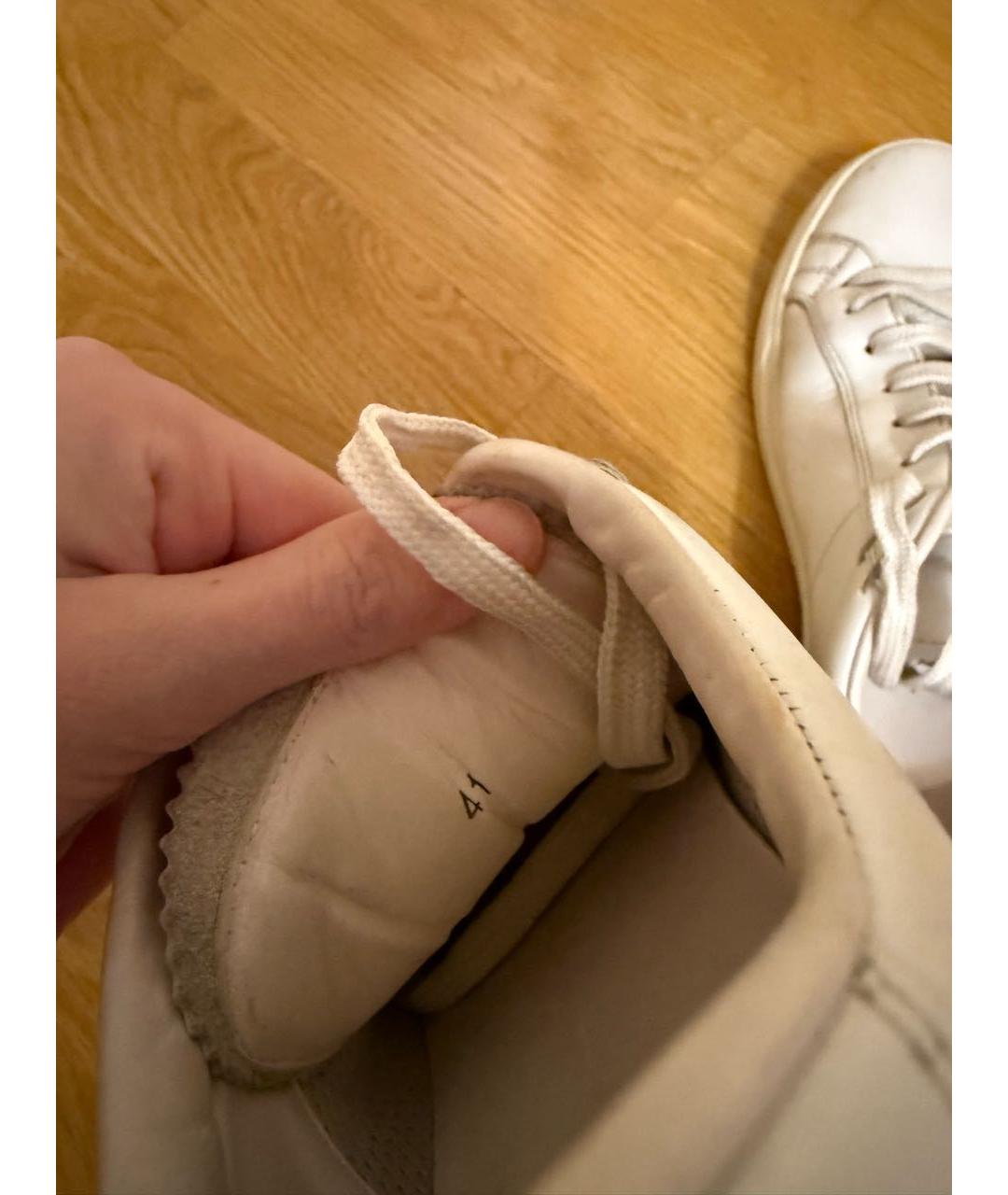 MONCLER Белые кожаные низкие кроссовки / кеды, фото 4