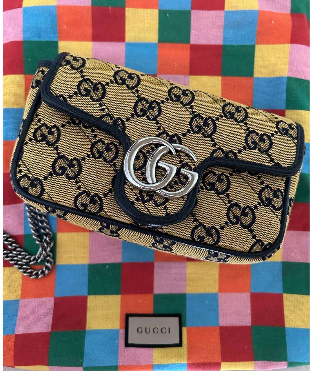 GUCCI Горчичная жаккардовая сумка через плечо, фото 5