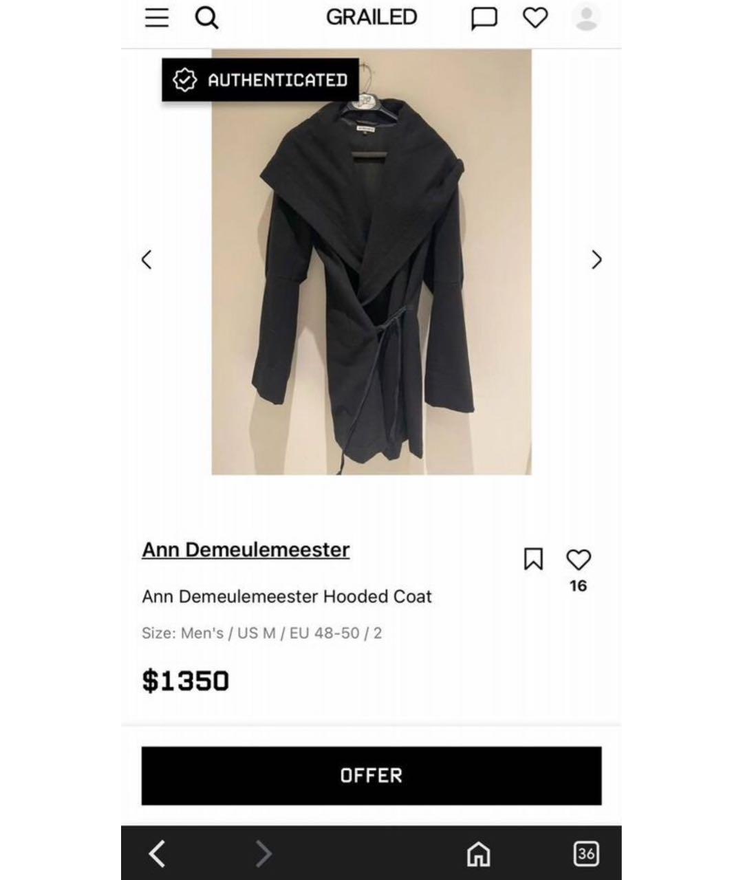ANN DEMEULEMEESTER Черное шерстяное пальто, фото 2
