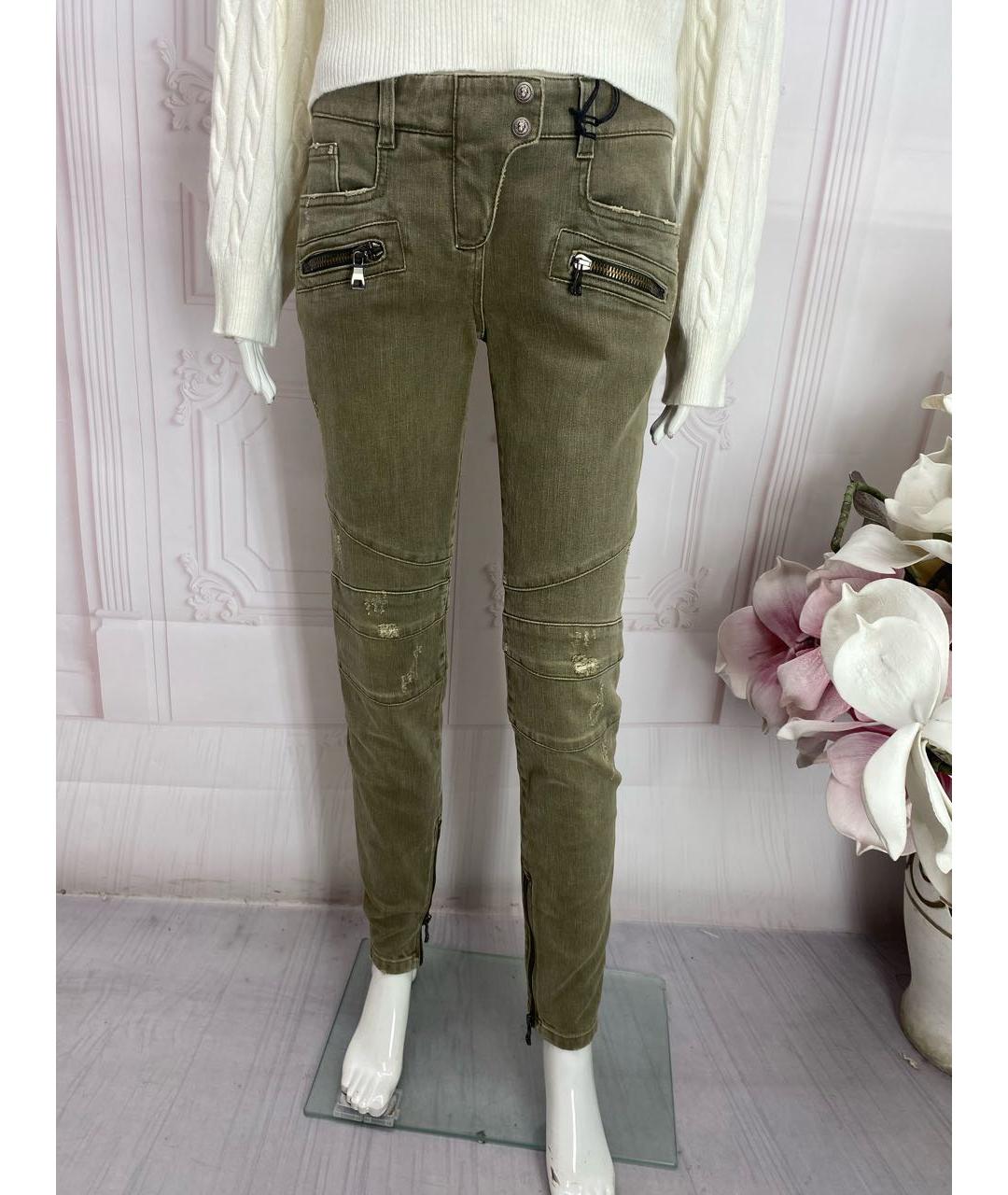 BALMAIN Хаки хлопко-эластановые джинсы слим, фото 5