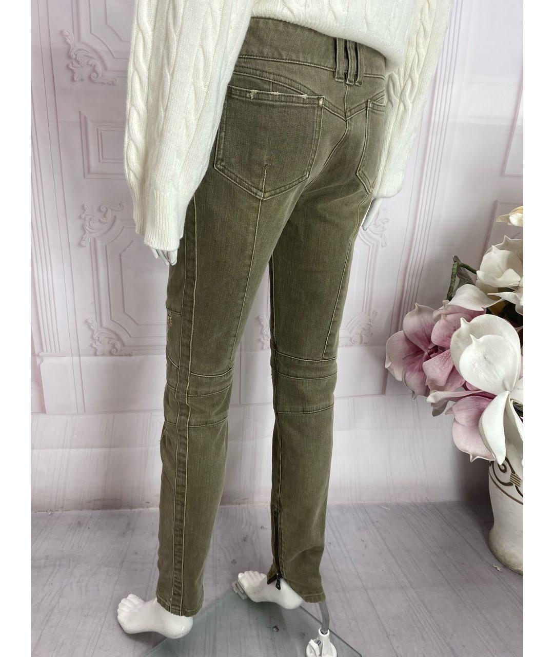 BALMAIN Хаки хлопко-эластановые джинсы слим, фото 6