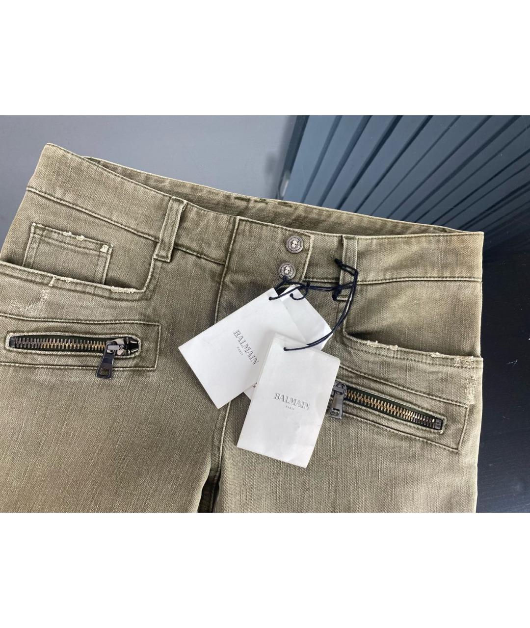 BALMAIN Хаки хлопко-эластановые джинсы слим, фото 3