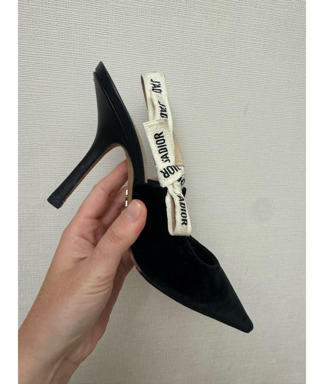 CHRISTIAN DIOR Черные бархатные лодочки на низком каблуке, фото 2