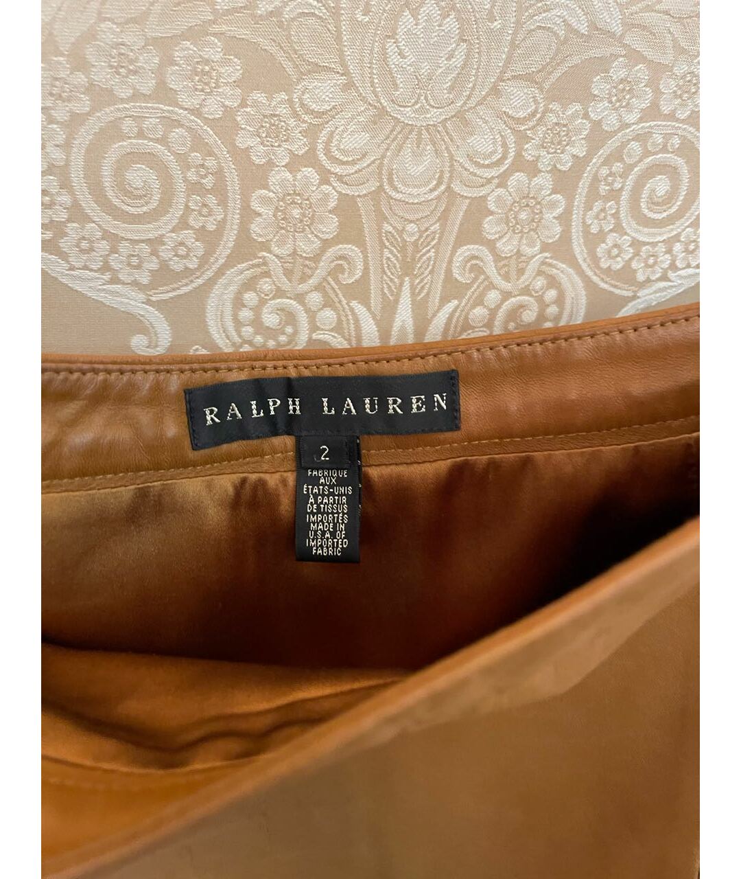 RALPH LAUREN Горчичная кожаная юбка мини, фото 2