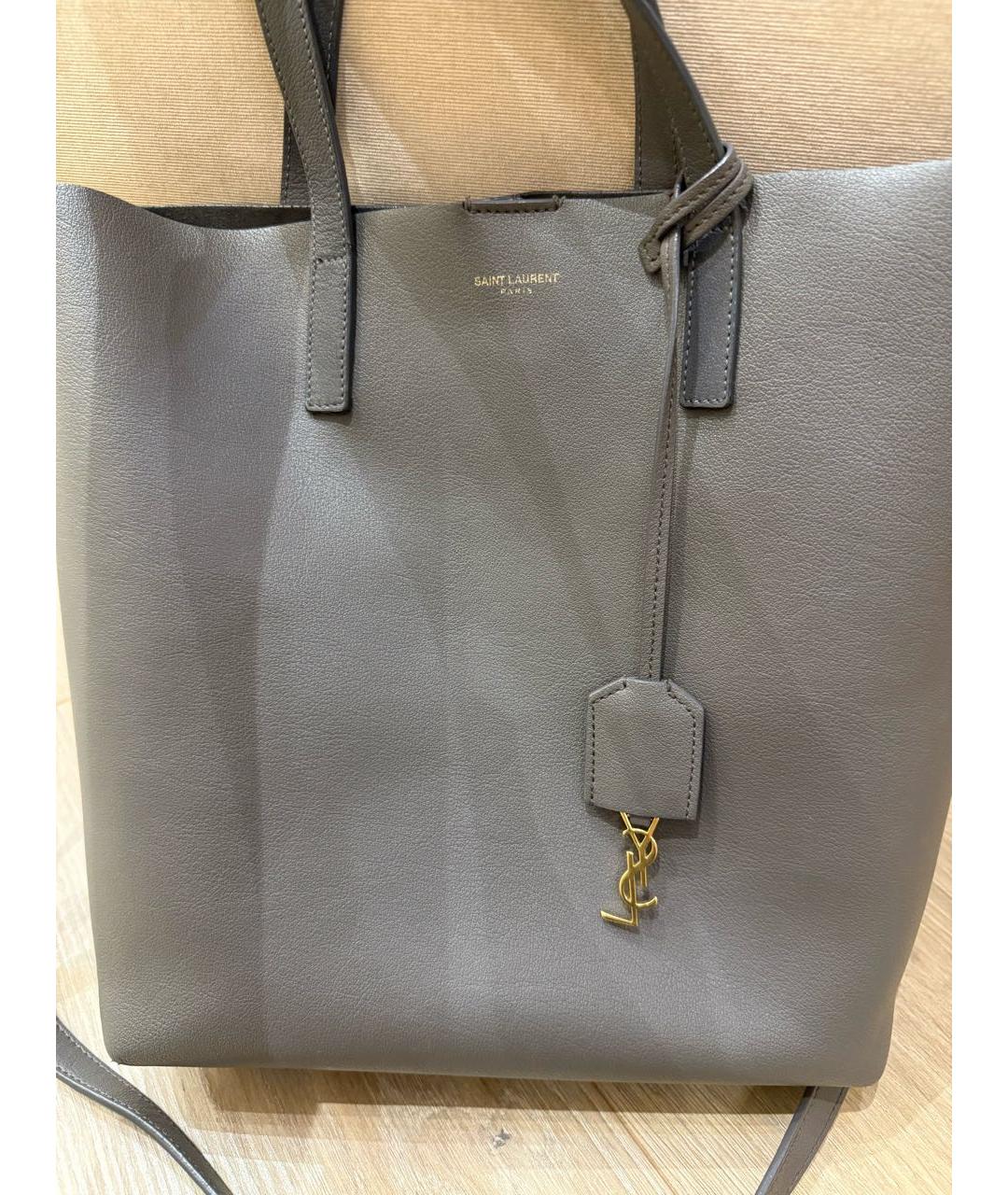 SAINT LAURENT Серая кожаная сумка тоут, фото 6