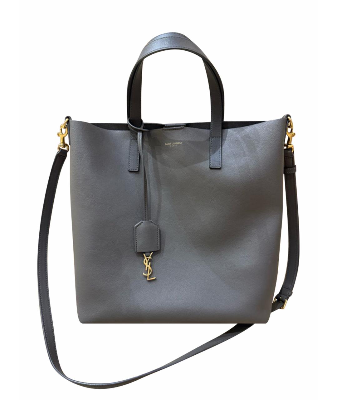 SAINT LAURENT Серая кожаная сумка тоут, фото 1