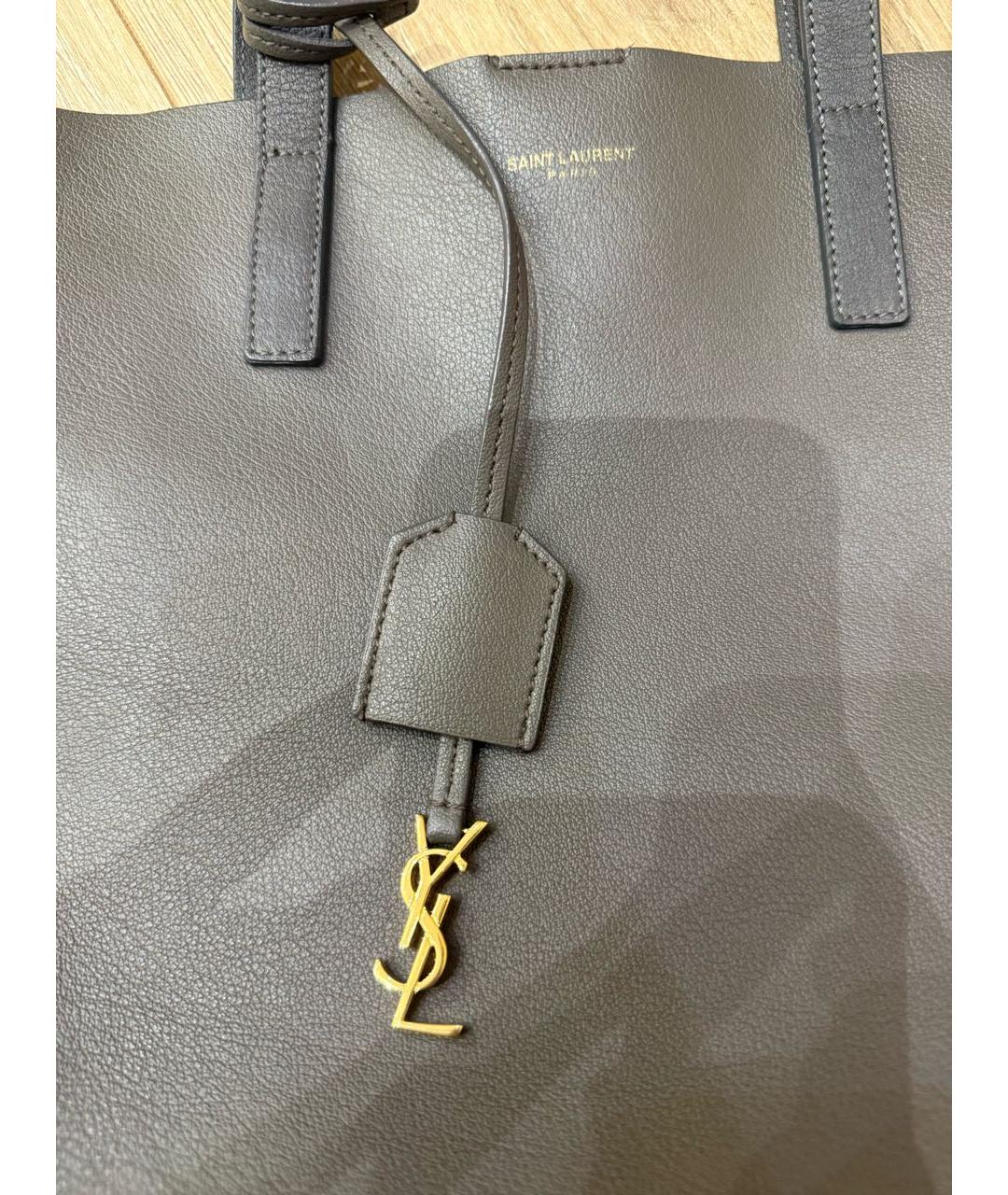 SAINT LAURENT Серая кожаная сумка тоут, фото 3