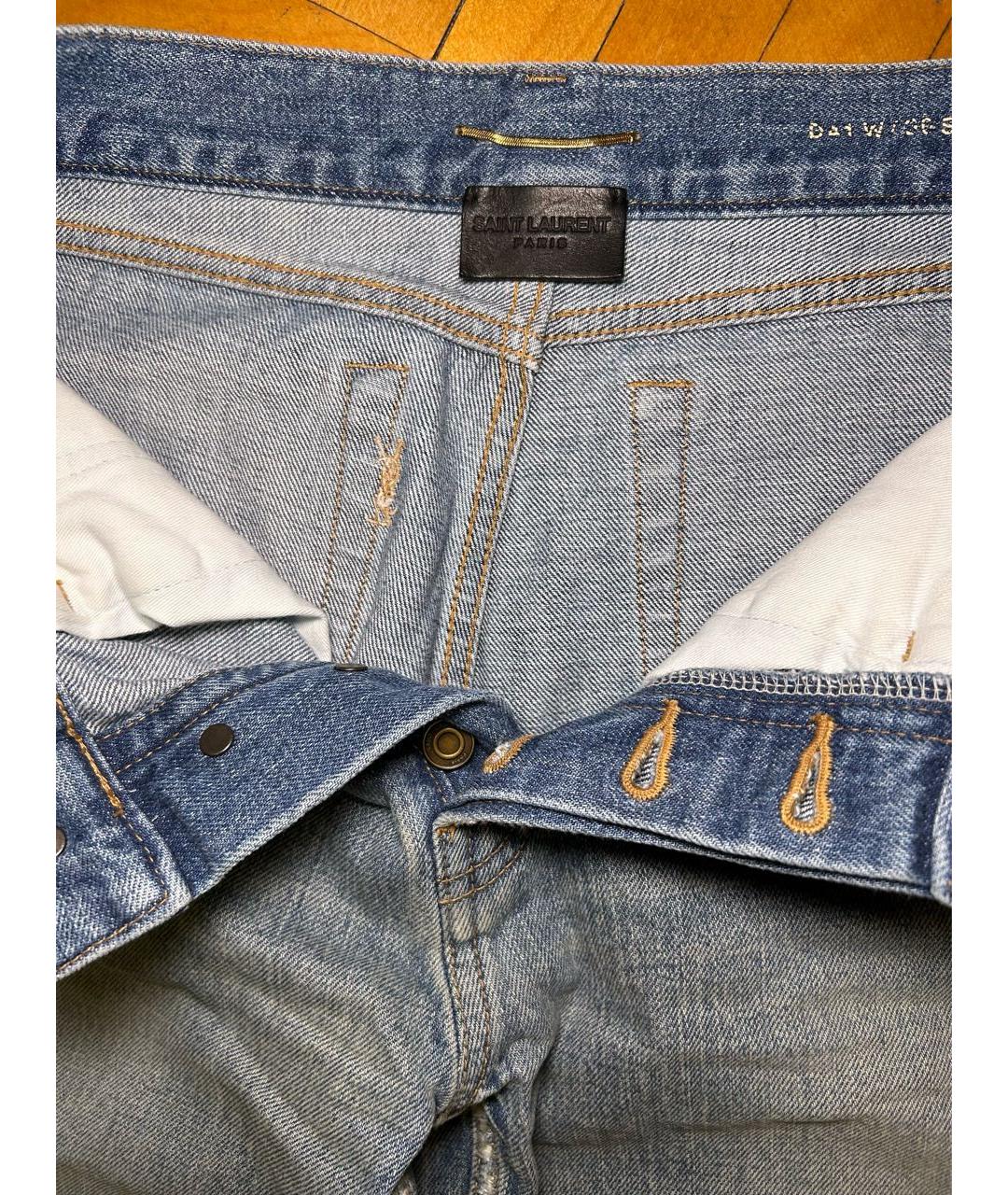 SAINT LAURENT Голубые хлопковые прямые джинсы, фото 3