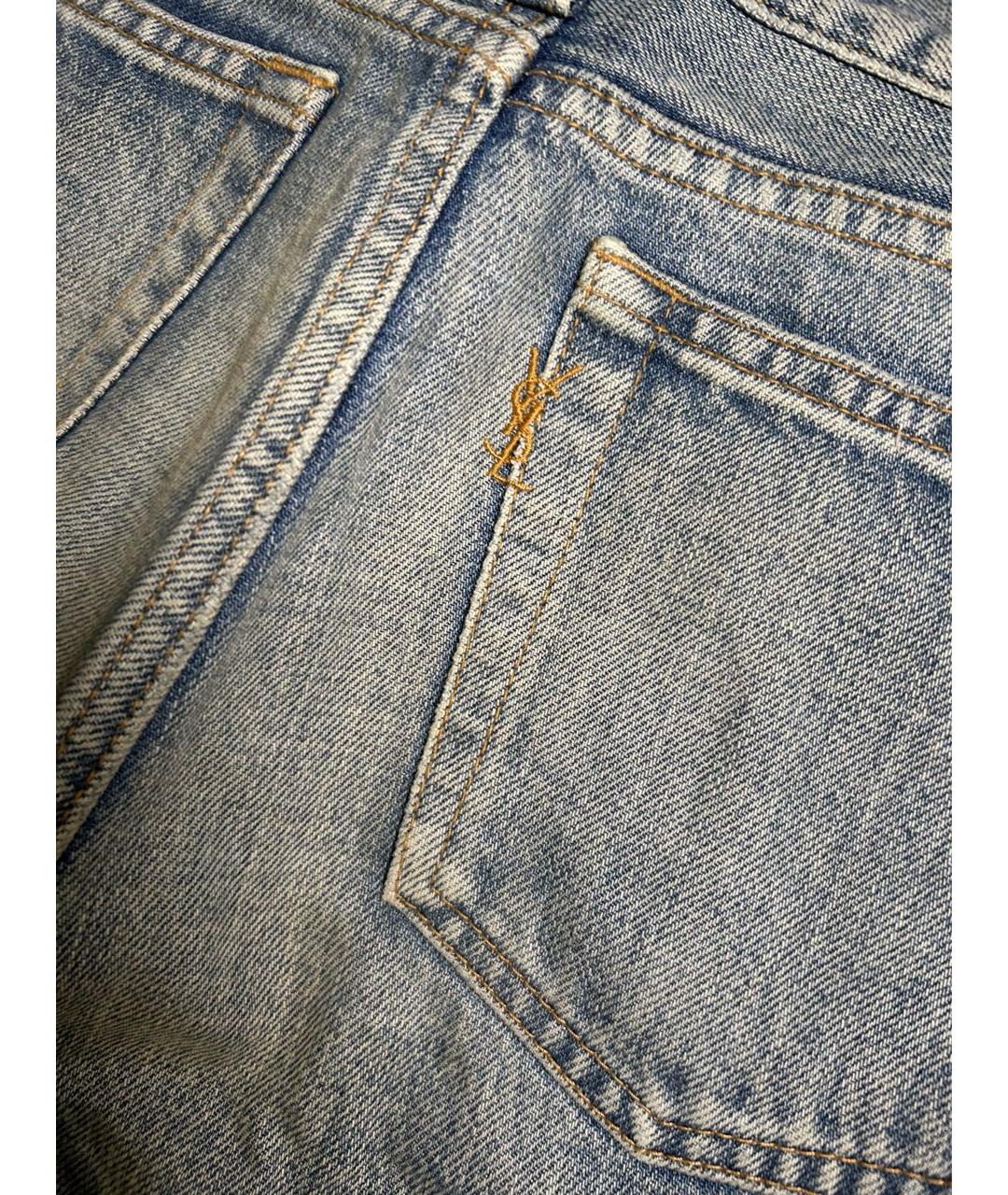 SAINT LAURENT Голубые хлопковые прямые джинсы, фото 5