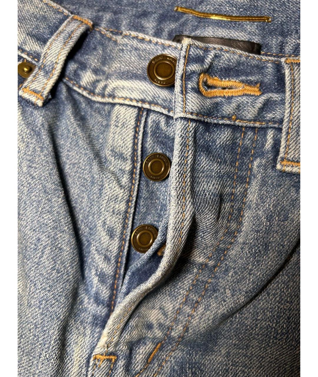 SAINT LAURENT Голубые хлопковые прямые джинсы, фото 6