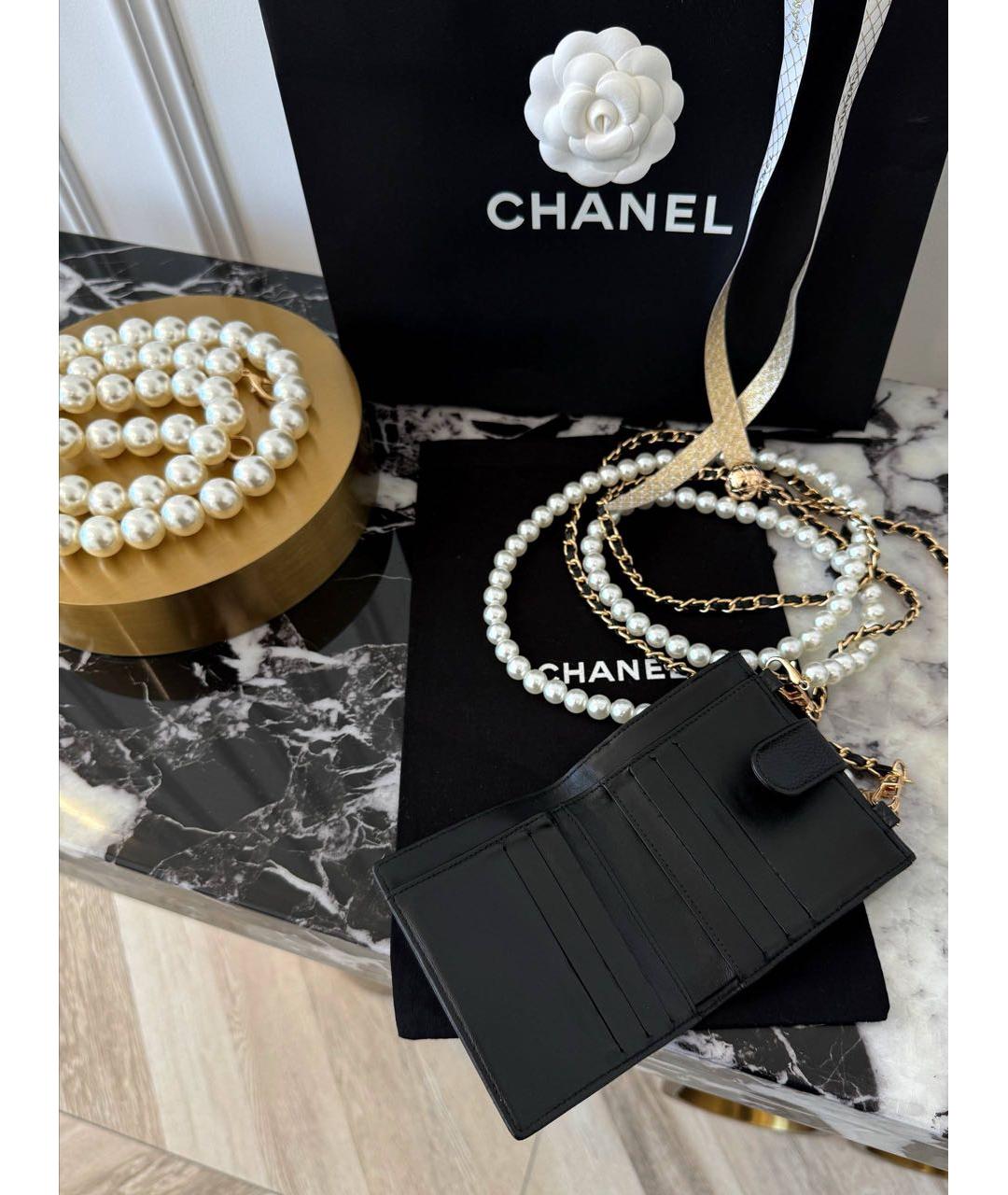 CHANEL Черный кожаный кошелек, фото 4