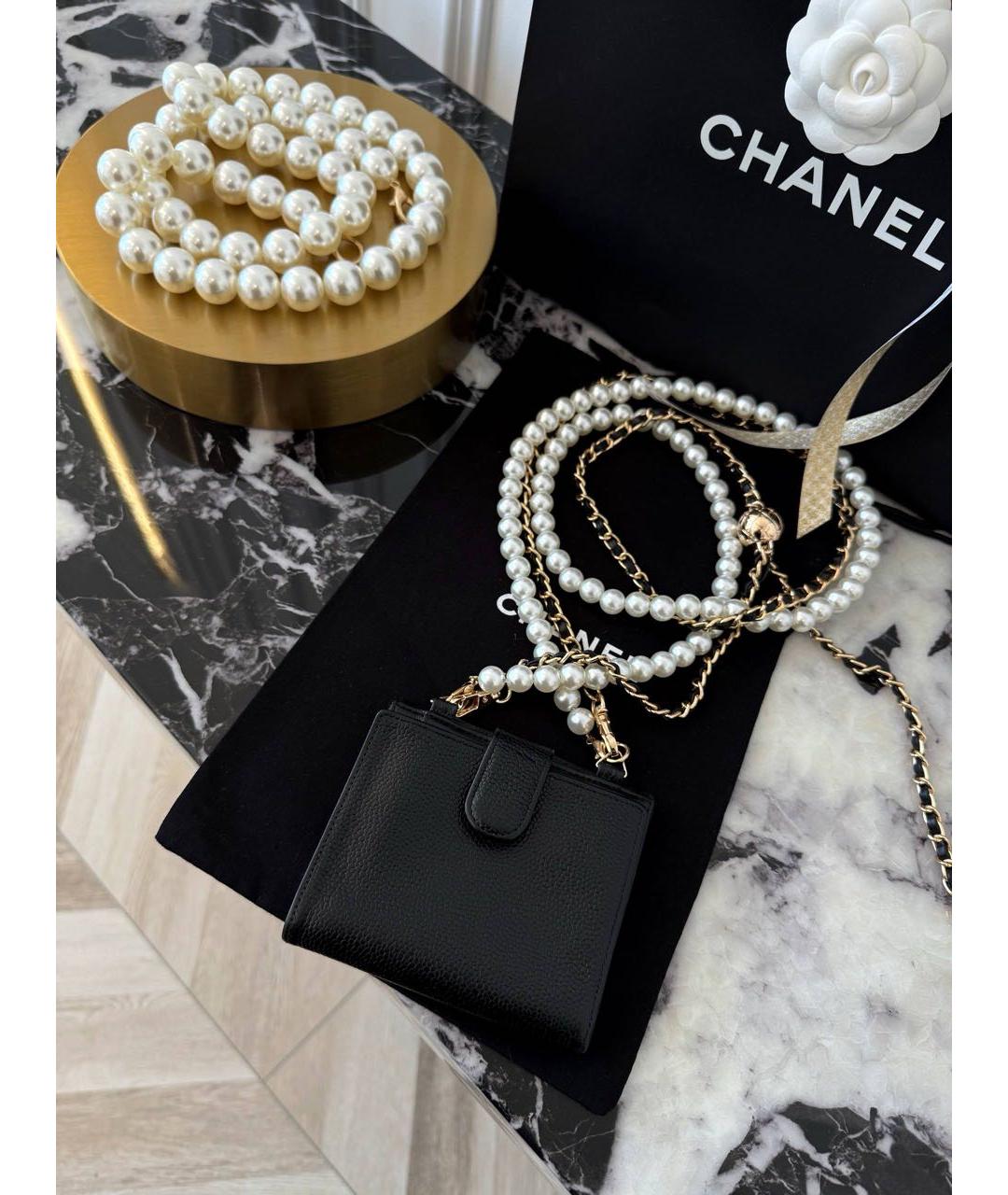 CHANEL Черный кожаный кошелек, фото 3
