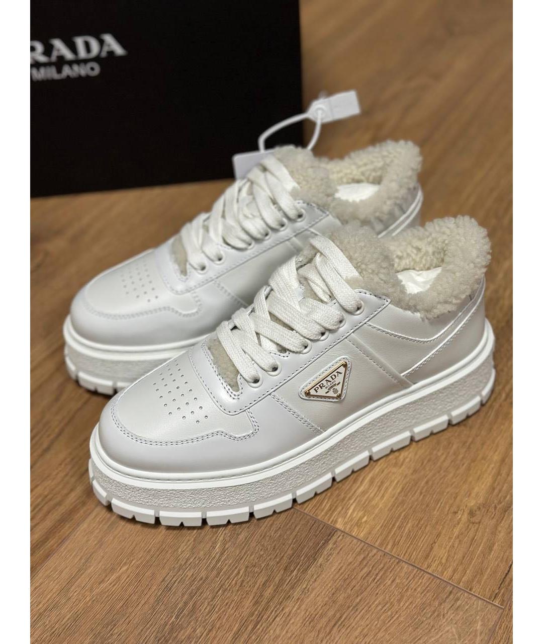PRADA Белые кожаные кроссовки, фото 4