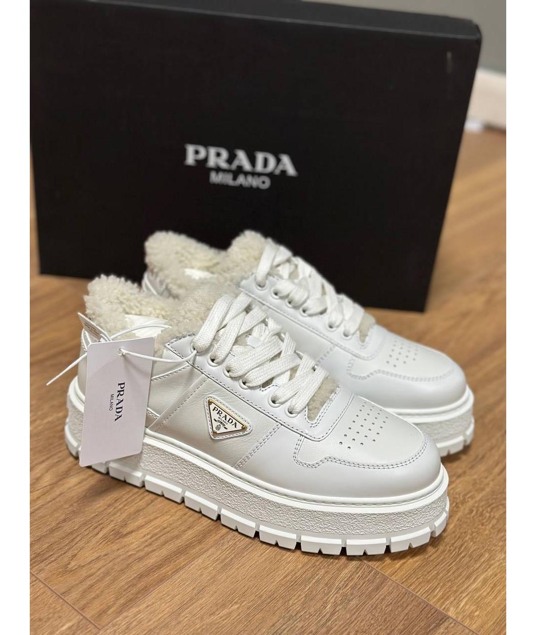 PRADA Белые кожаные кроссовки, фото 3
