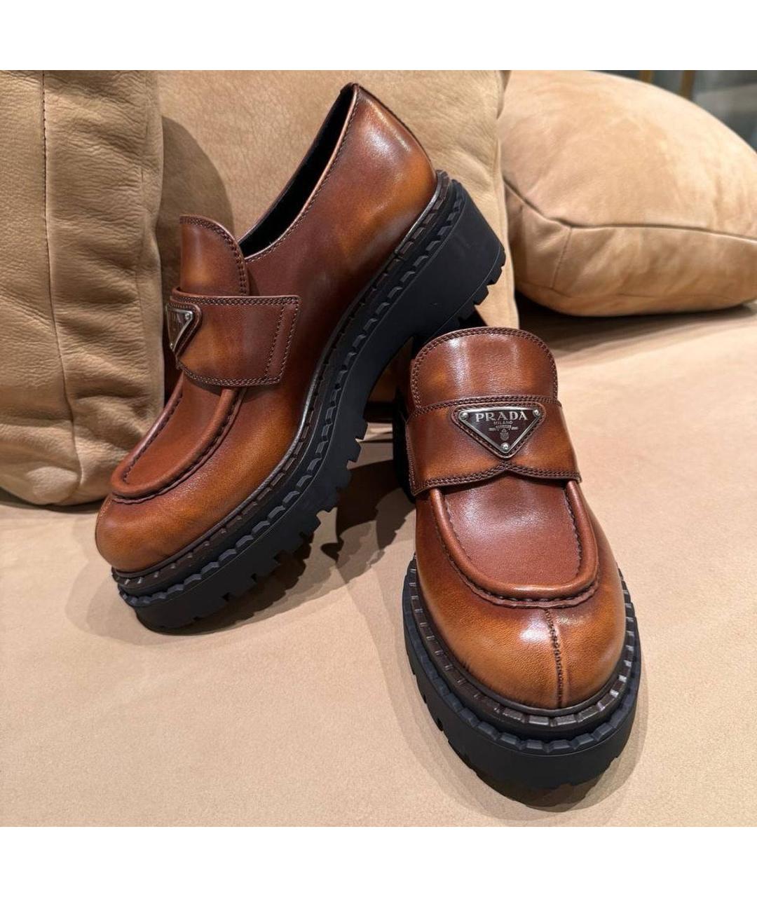 PRADA Коричневые кожаные лоферы, фото 6