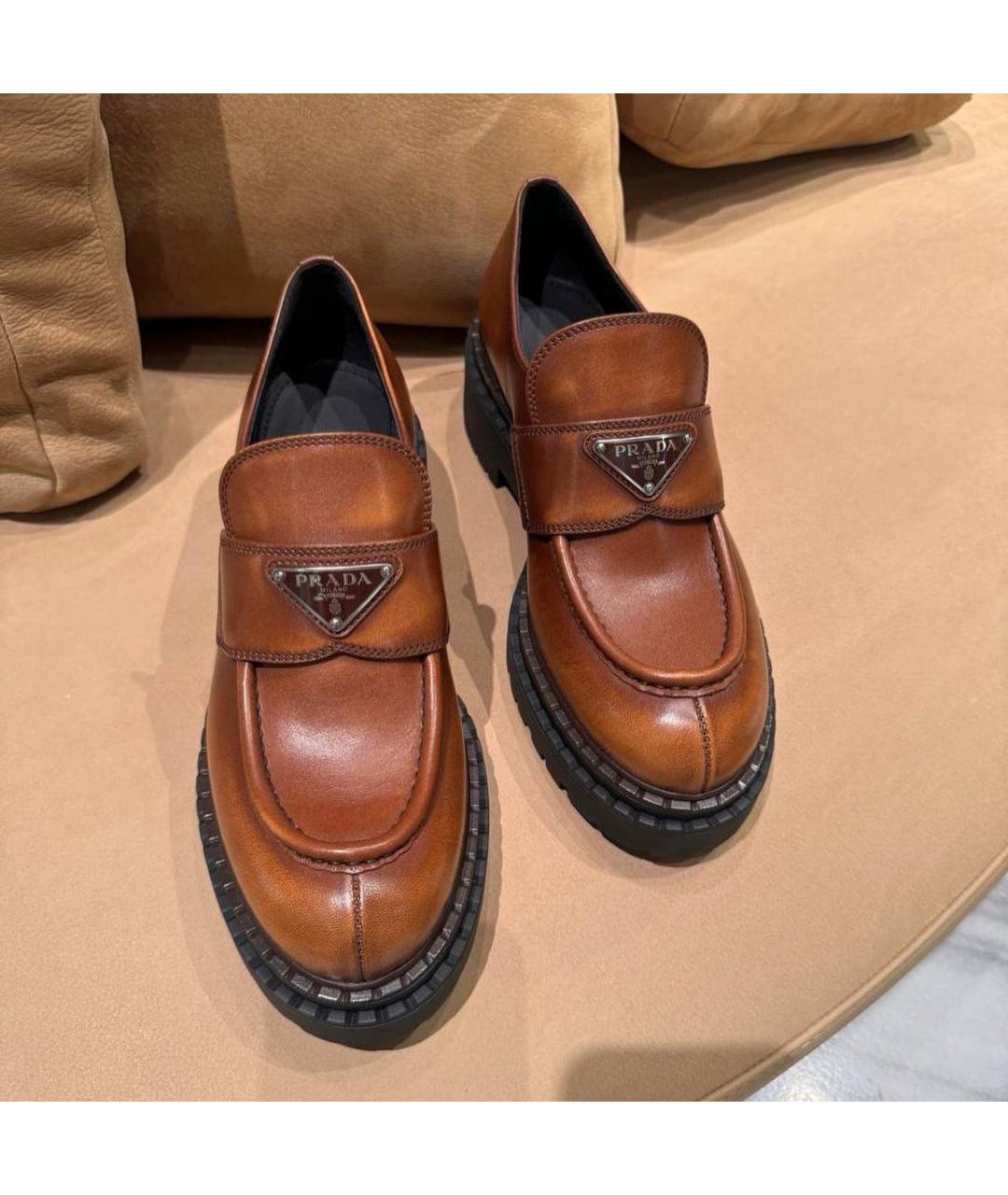 PRADA Коричневые кожаные лоферы, фото 7