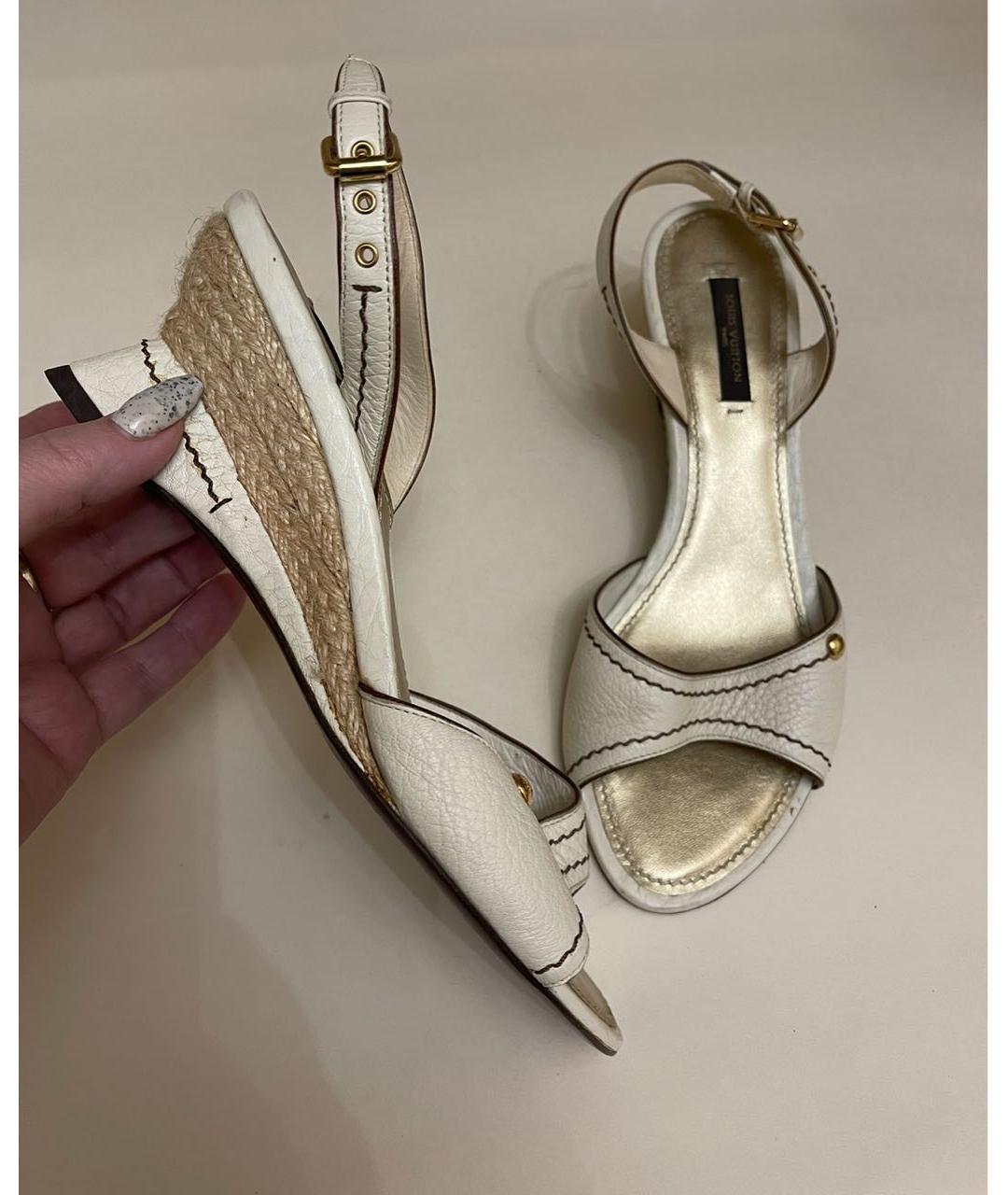 LOUIS VUITTON Белые кожаные босоножки, фото 8