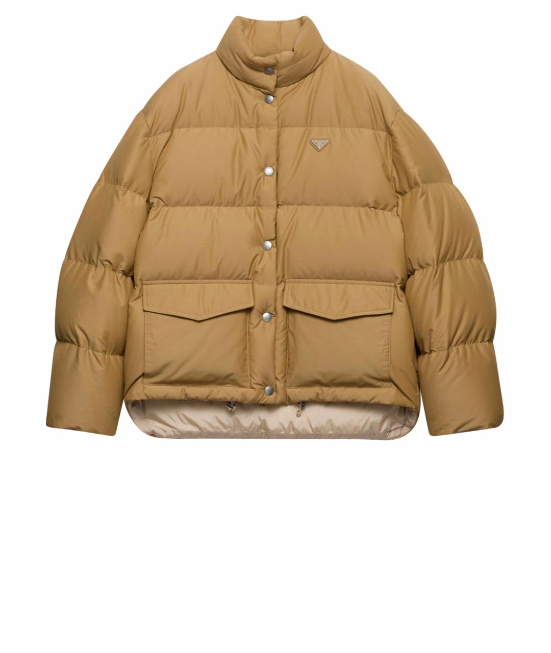 PRADA Бежевый полиэстеровый пуховик, фото 1