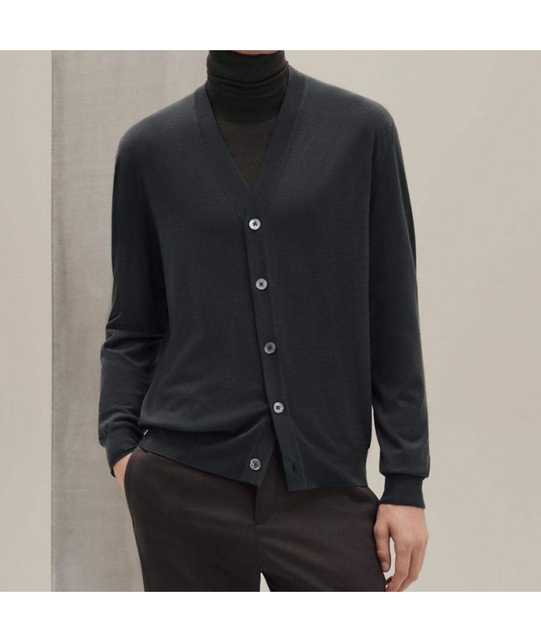 HERMES Антрацитовый шерстяной кардиган, фото 8