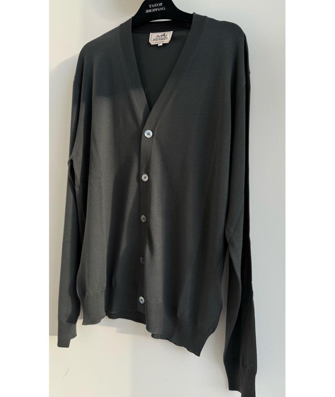 HERMES Антрацитовый шерстяной кардиган, фото 2
