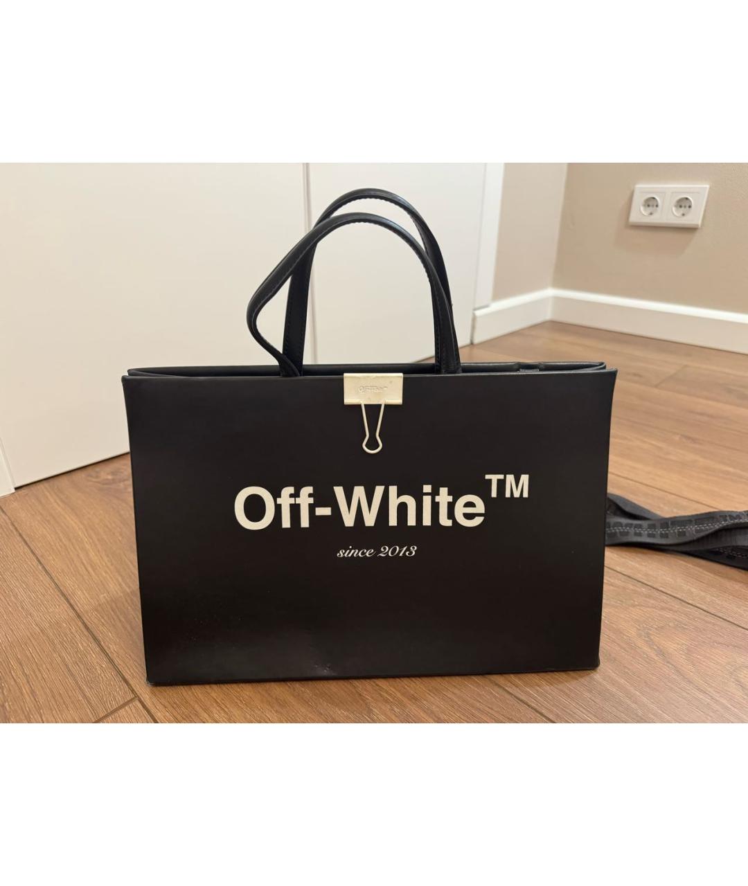OFF-WHITE Черная кожаная сумка тоут, фото 9