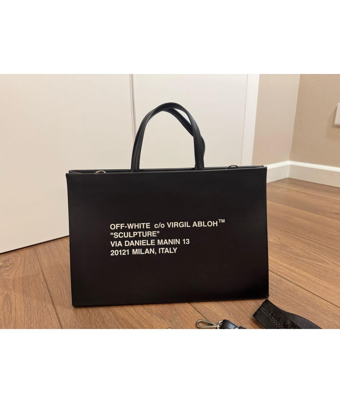 OFF-WHITE Черная кожаная сумка тоут, фото 3