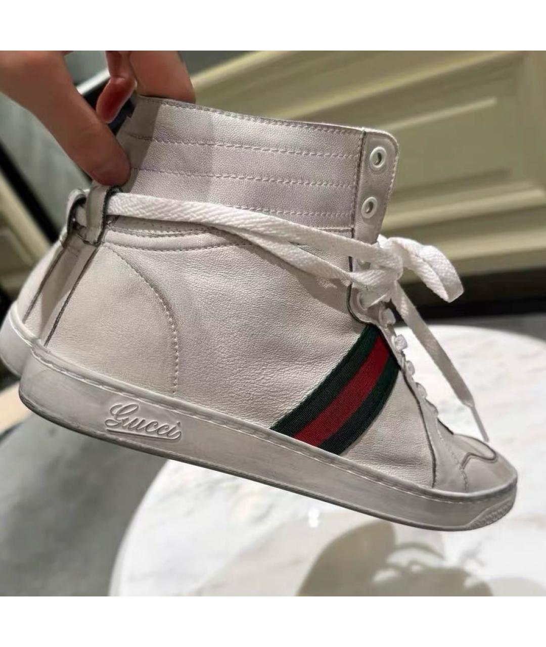 GUCCI Белые текстильные высокие кроссовки / кеды, фото 3