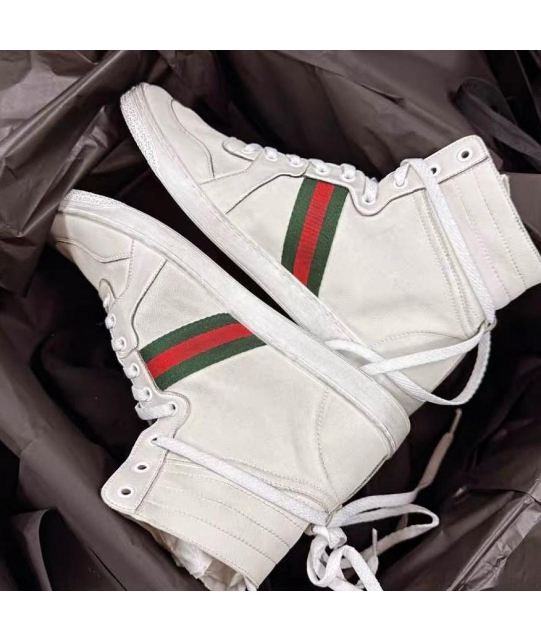 GUCCI Белые текстильные высокие кроссовки / кеды, фото 4
