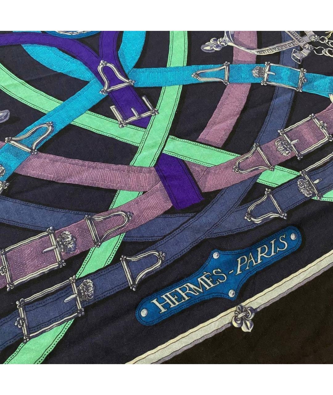 HERMES Темно-синий кашемировый платок, фото 2