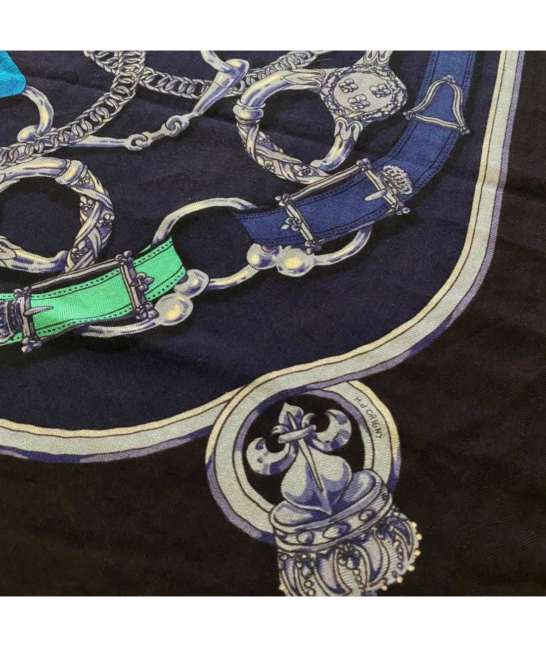 HERMES Темно-синий кашемировый платок, фото 4