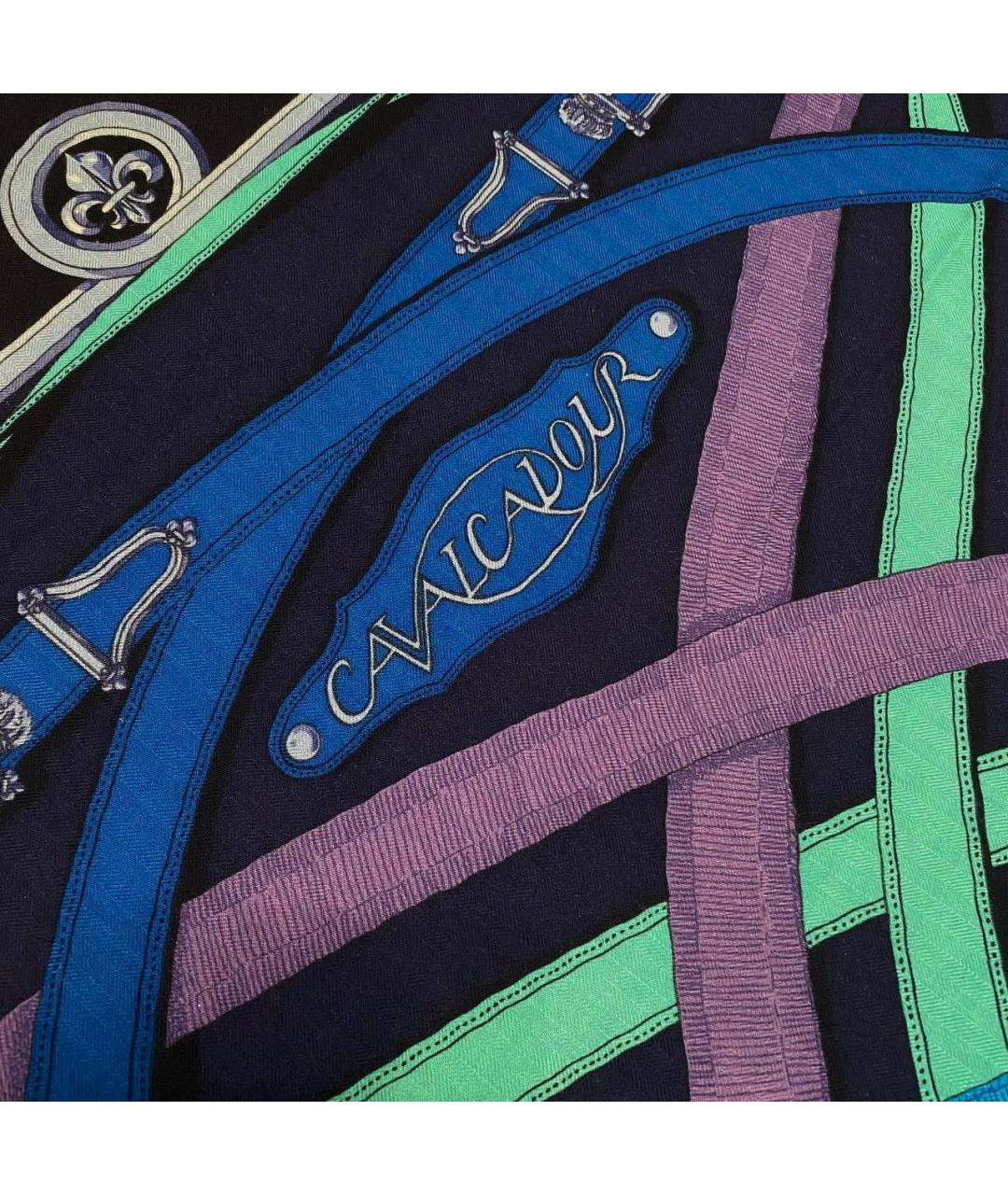 HERMES Темно-синий кашемировый платок, фото 3