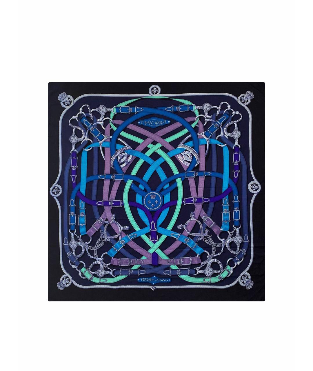 HERMES Темно-синий кашемировый платок, фото 1