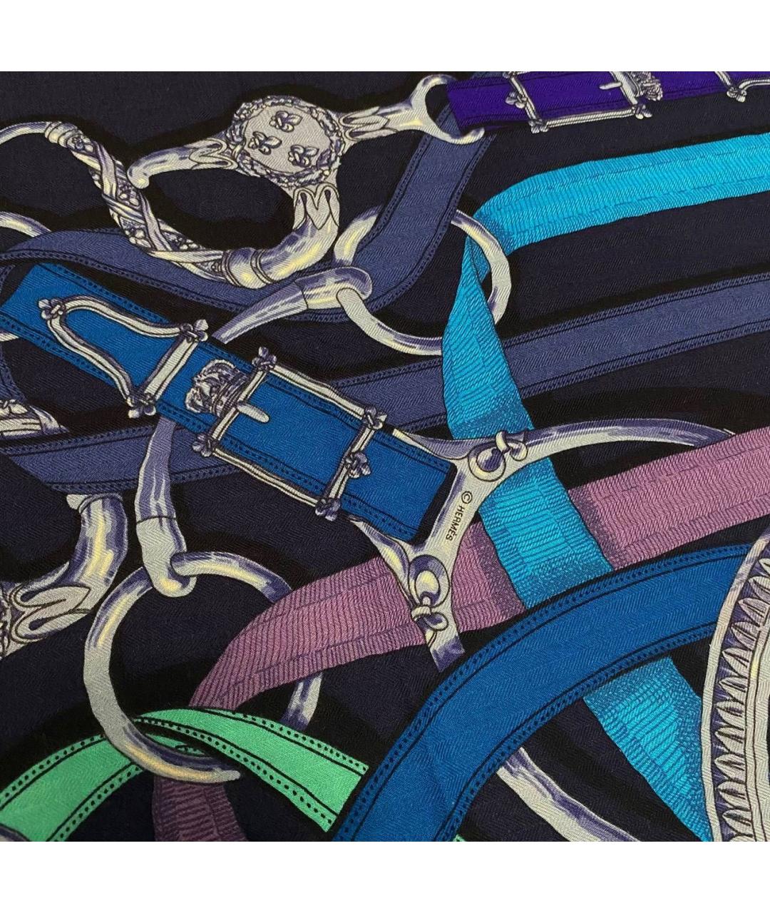 HERMES Темно-синий кашемировый платок, фото 5