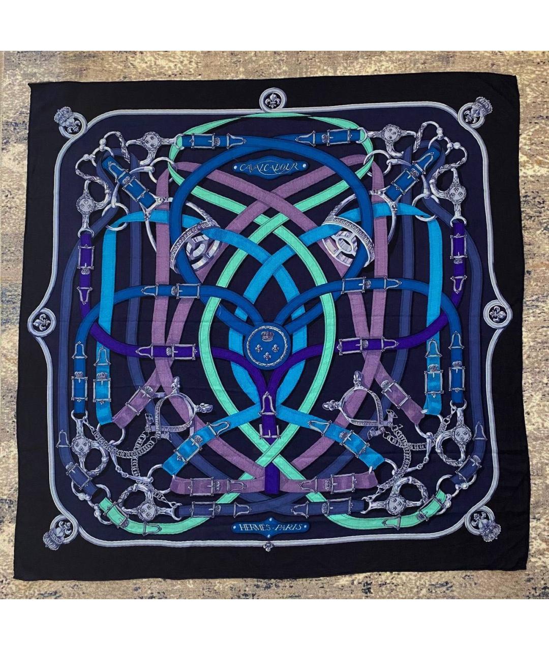 HERMES Темно-синий кашемировый платок, фото 6