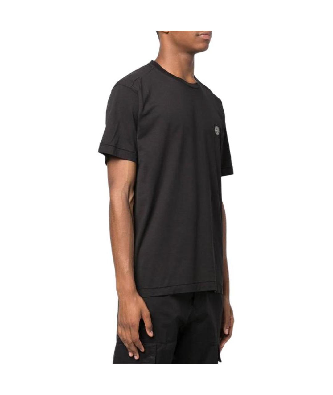 STONE ISLAND Черная хлопковая футболка, фото 5