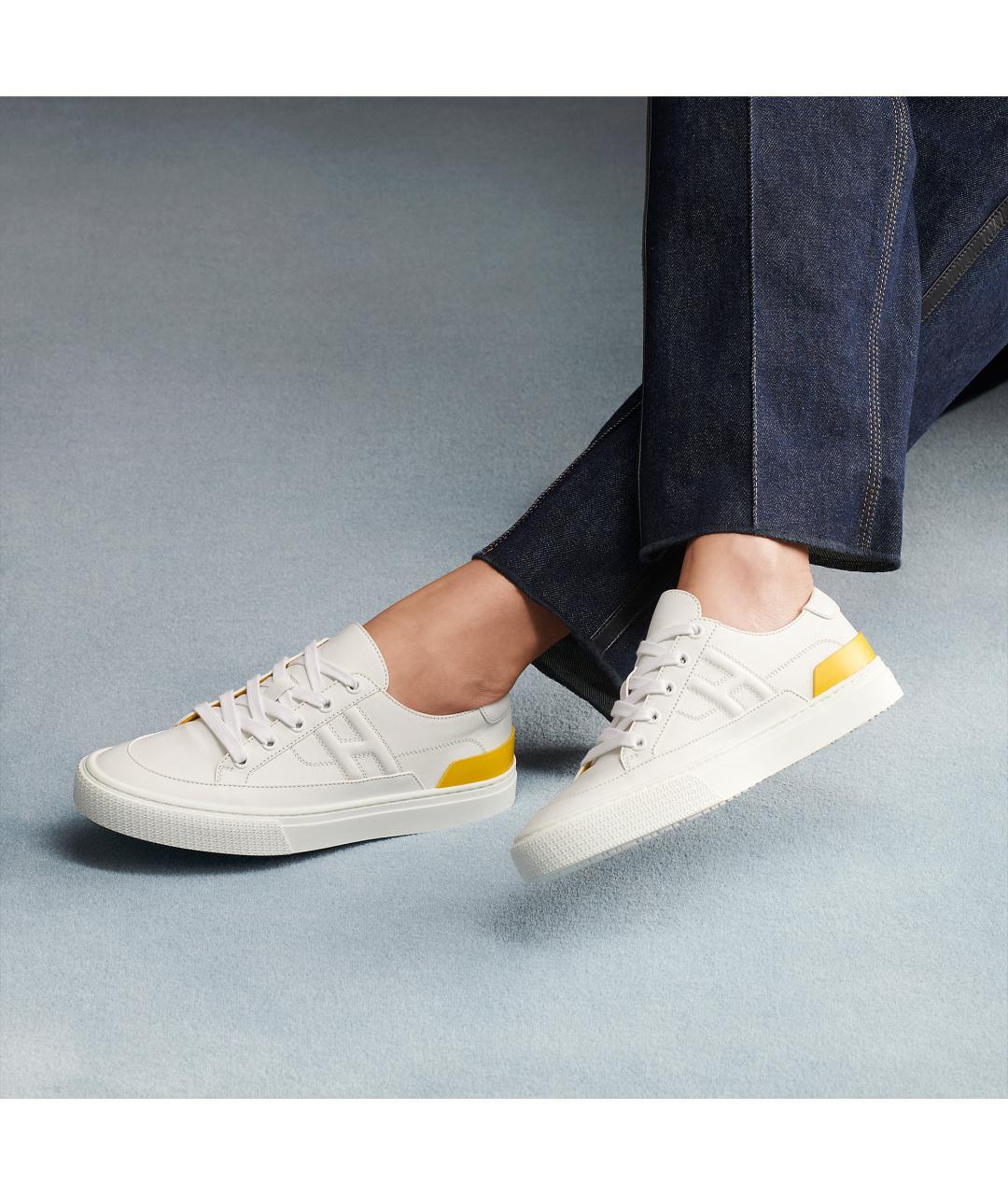 HERMES Белые кожаные кроссовки, фото 5