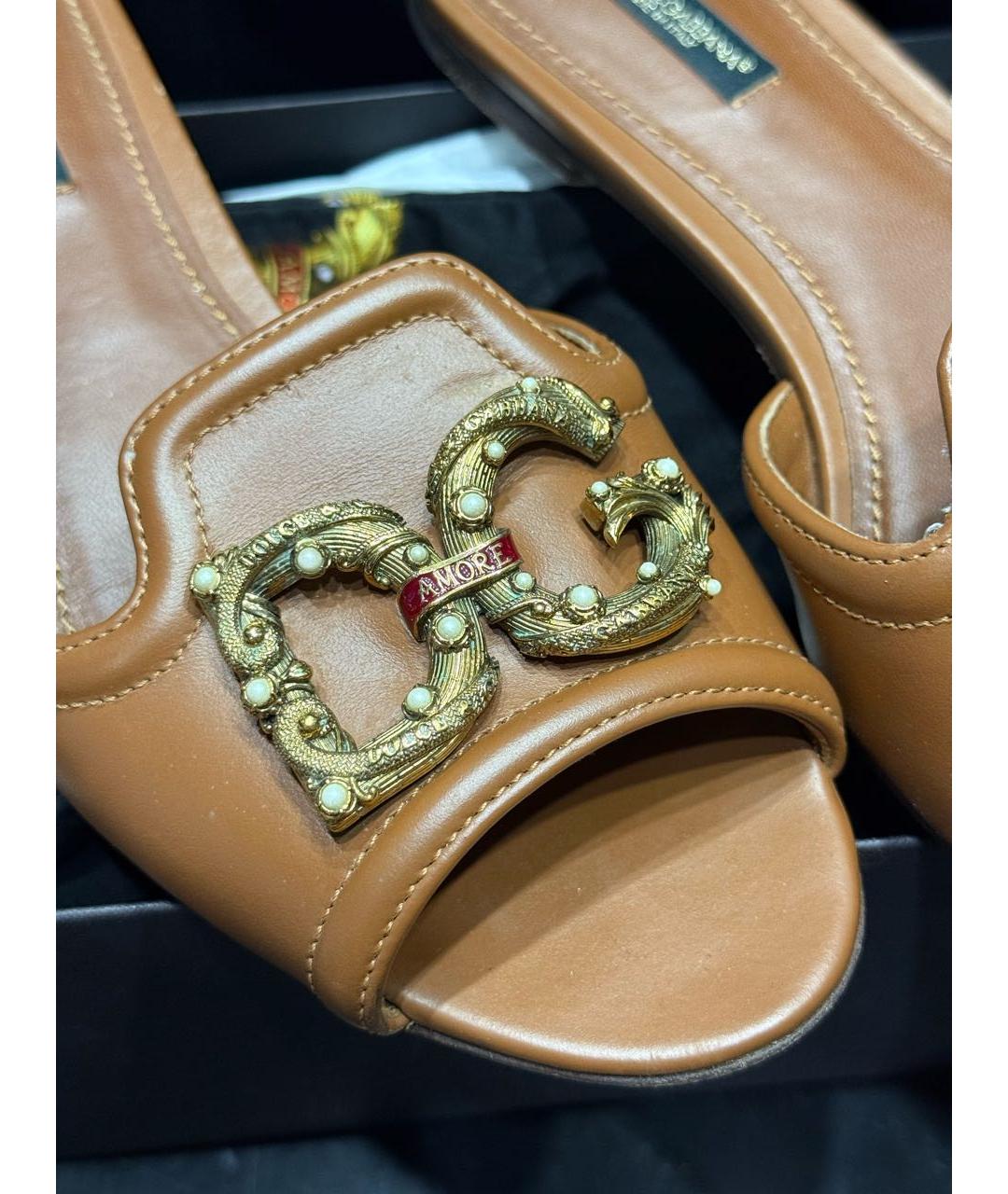DOLCE&GABBANA Коричневые кожаные шлепанцы, фото 3